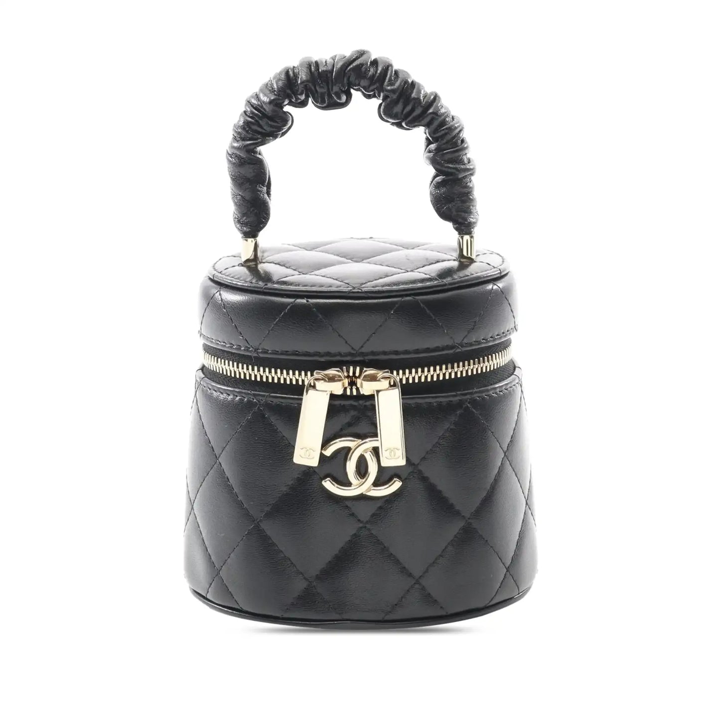 Chanel Mini Quilted Lambskin Ruched Handle Vanity Case