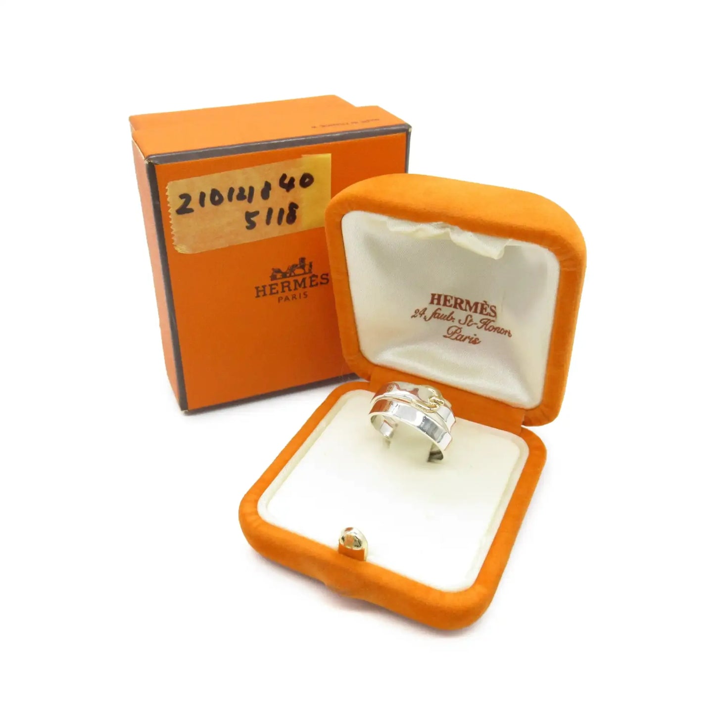 Hermès Sterling Silver and 18K Yellow Gold Double Tour Buckle Ring
