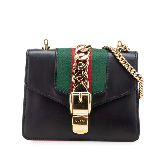 Gucci Mini Leather Web Sylvie Chain Crossbody