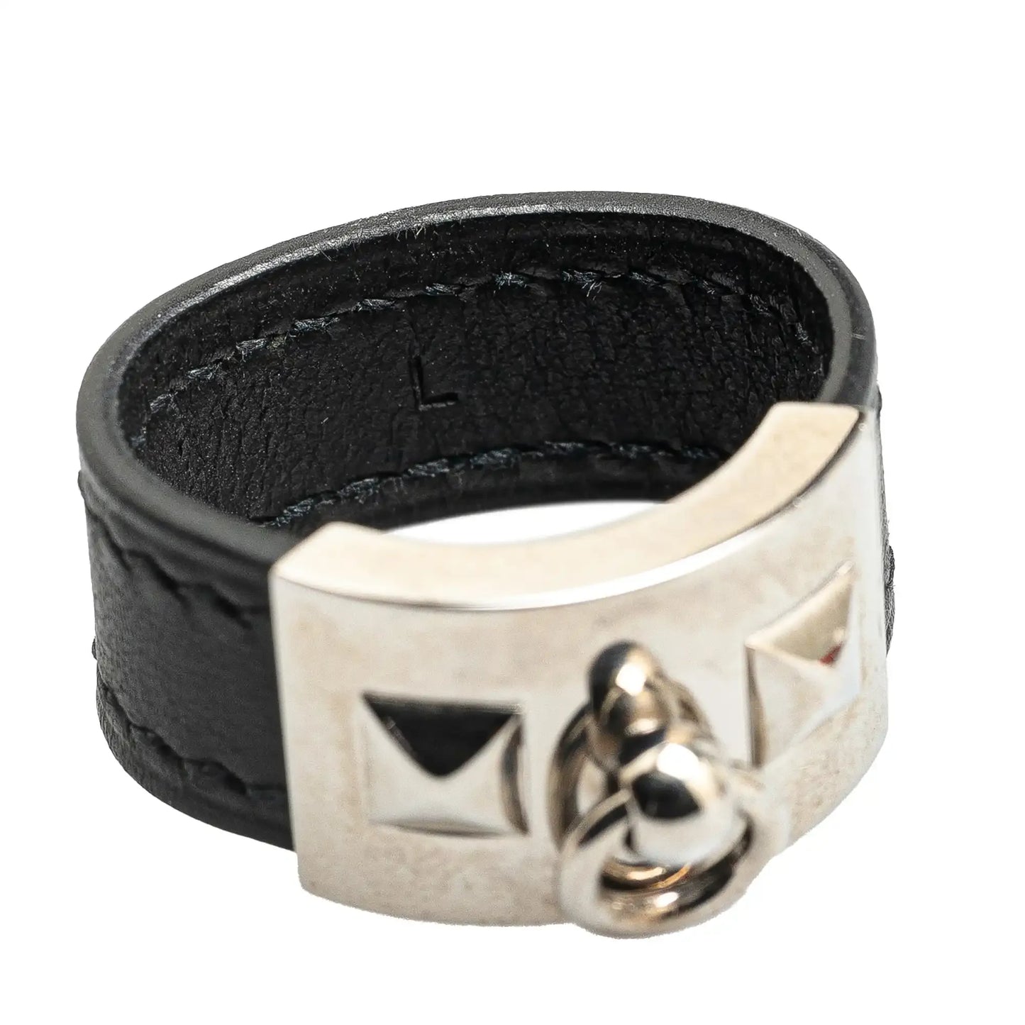 Hermès Leather and Palladium Plated Collier de Chien Ring