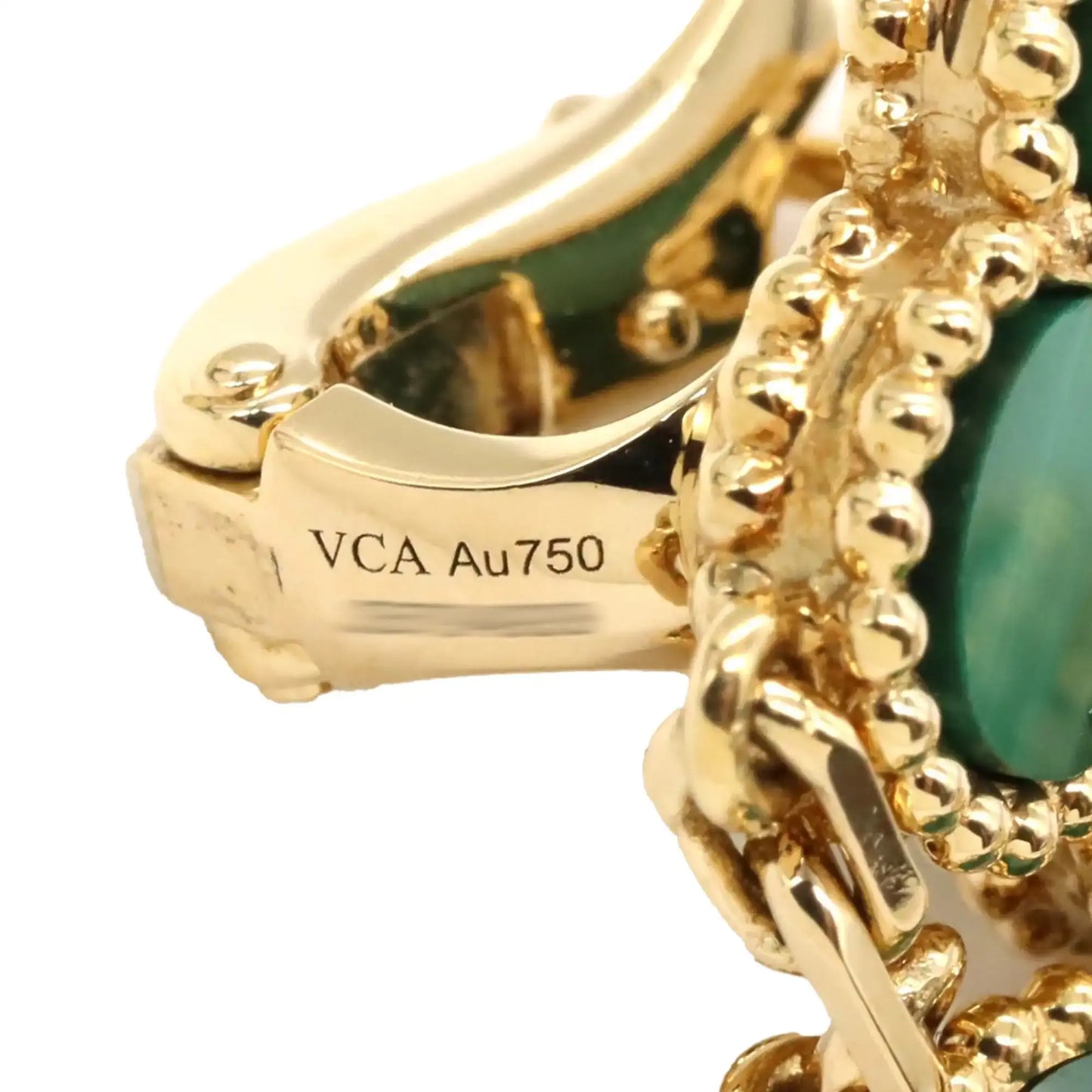 Van Cleef and Arpels 18K Yellow Gold and Malachite Magic Alhambra 3 Motif Earrings