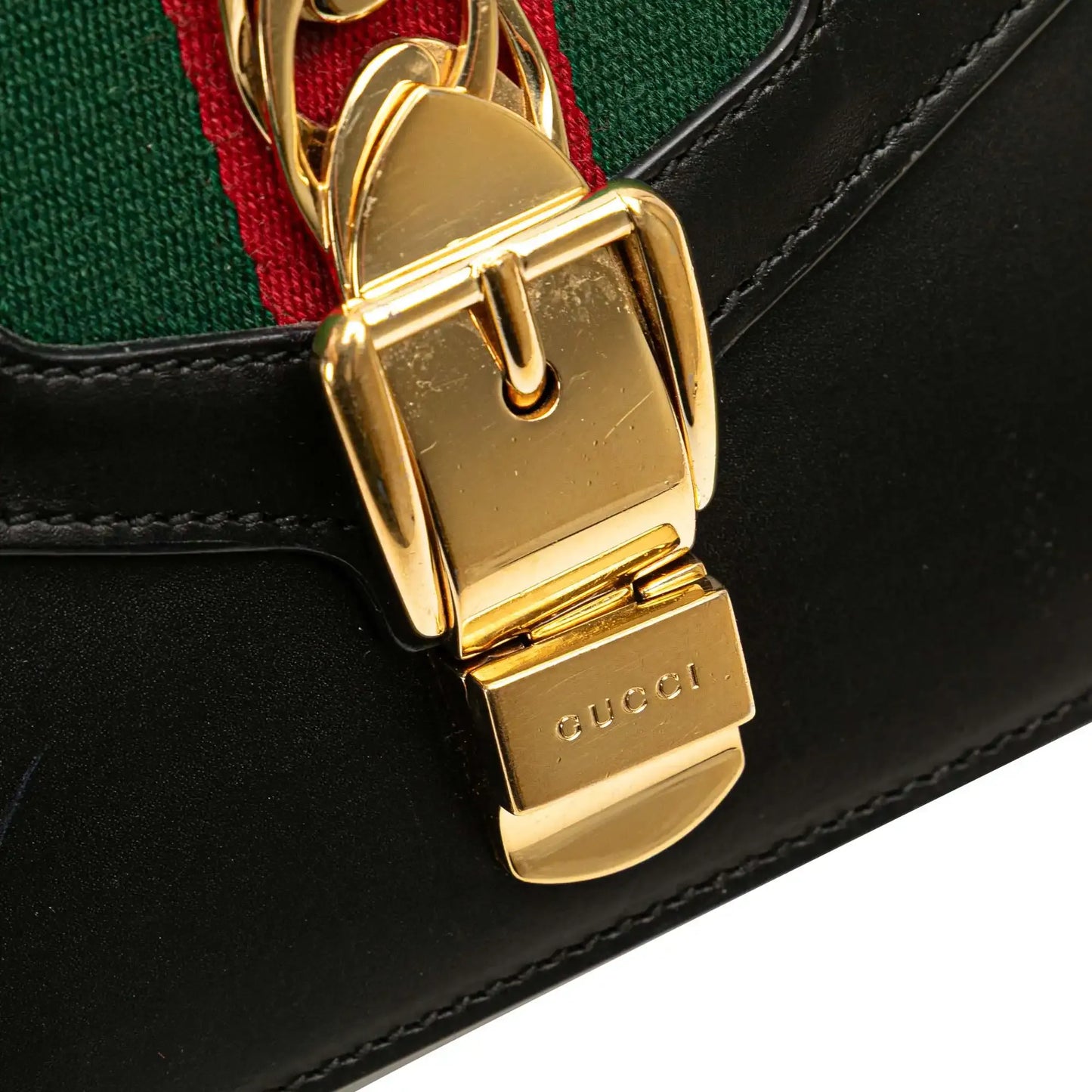 Gucci Mini Leather Web Sylvie Chain Crossbody