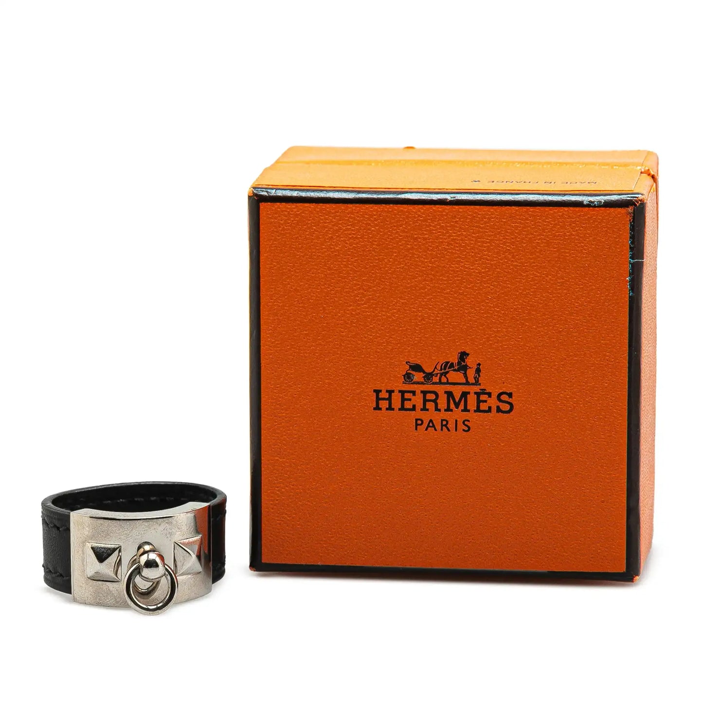 Hermès Leather and Palladium Plated Collier de Chien Ring