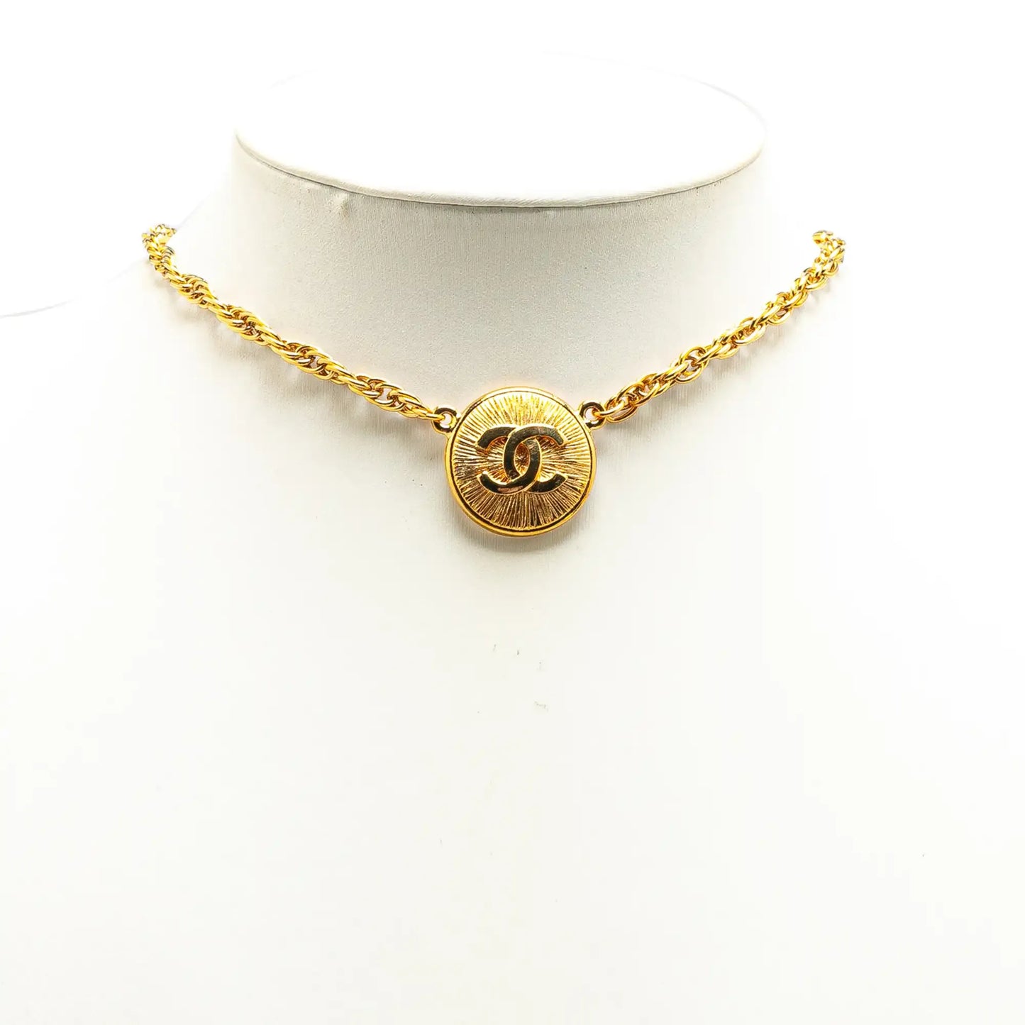 Chanel Gold Plated CC Round Pendant Necklace