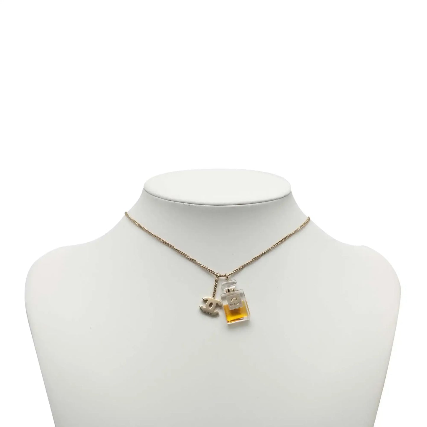 Chanel Gold Plated CC No.5 Perfume Bottle Pendant Necklace