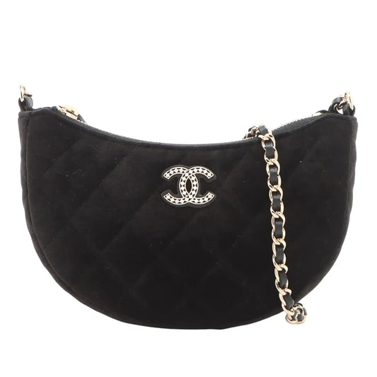 Chanel CC Quilted Velour Half Moon Chain Crossbody