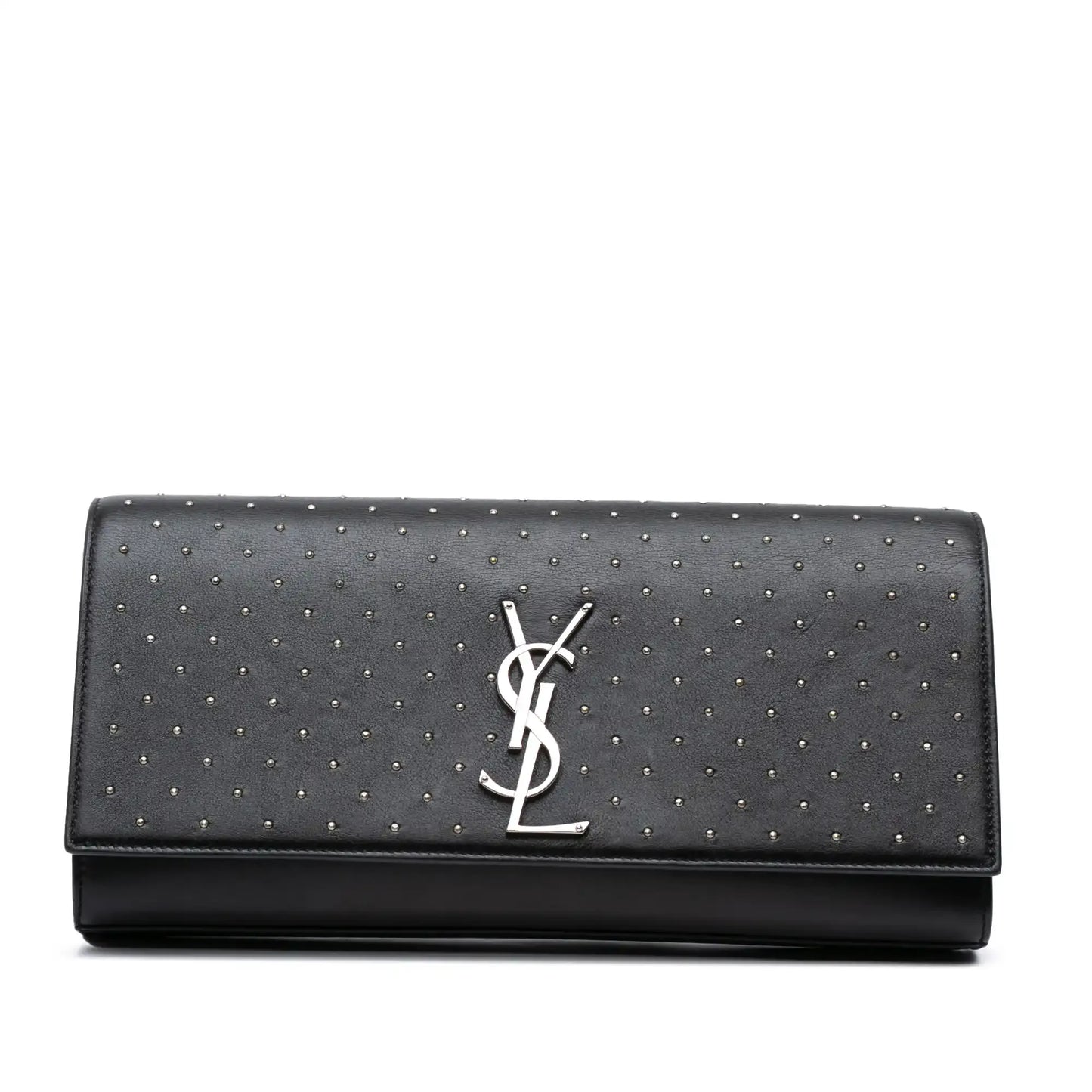 Saint Laurent Leather Monogram Studded Cassandre Clutch