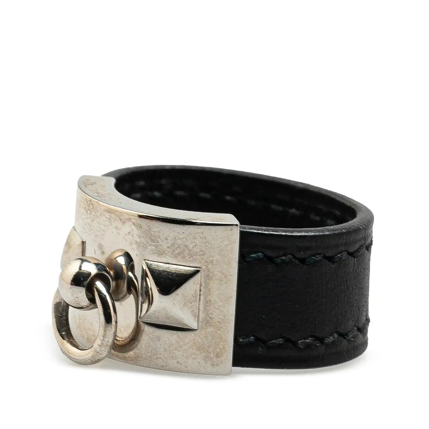 Hermès Leather and Palladium Plated Collier de Chien Ring