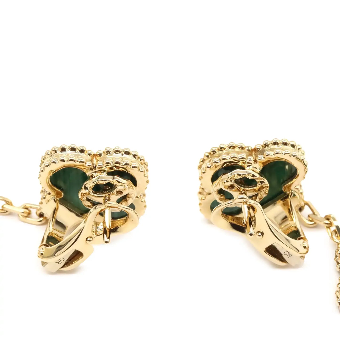 Van Cleef and Arpels 18K Yellow Gold and Malachite Magic Alhambra 3 Motif Earrings