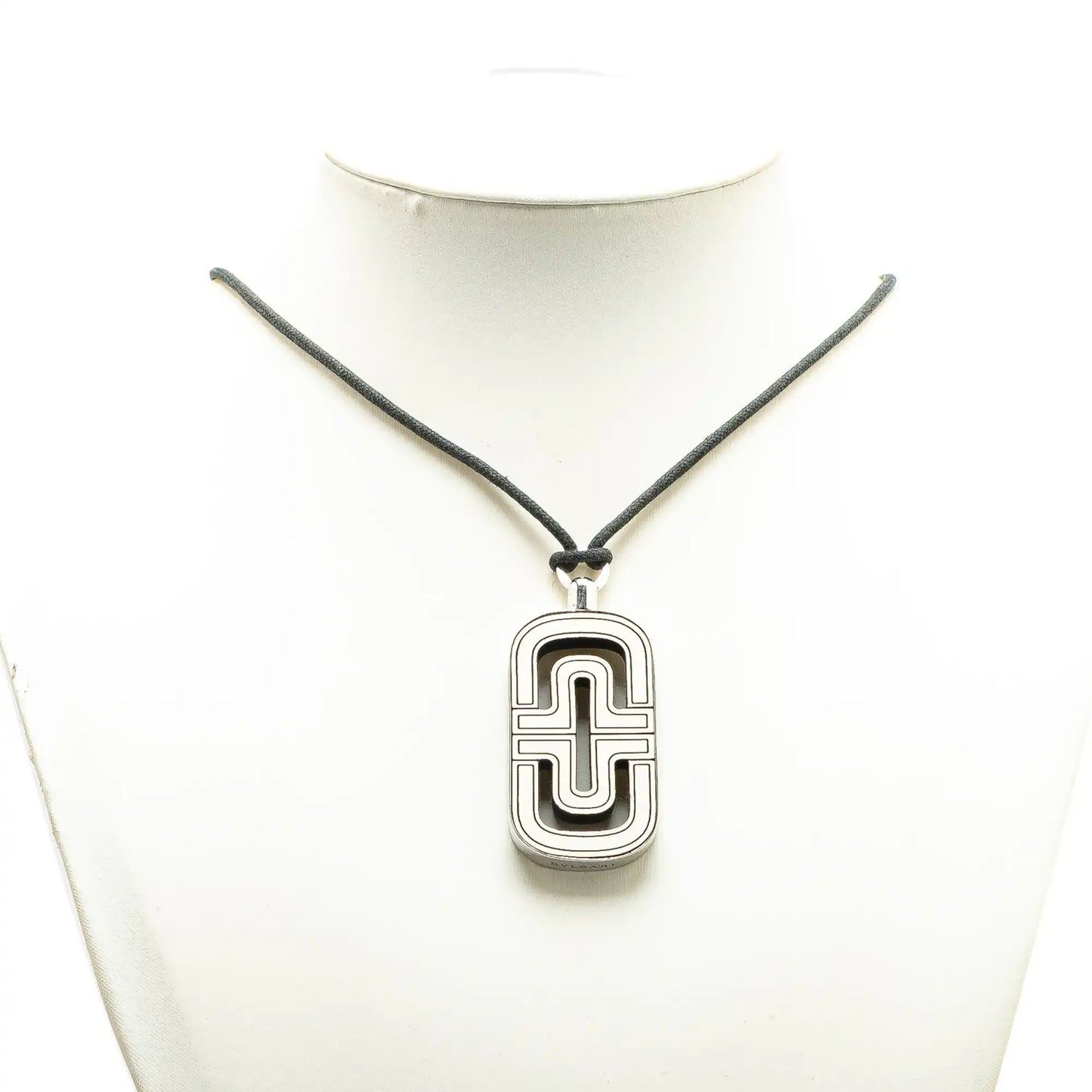 Bvlgari Sterling Silver Resin Parentesi Pendant Cord Necklace