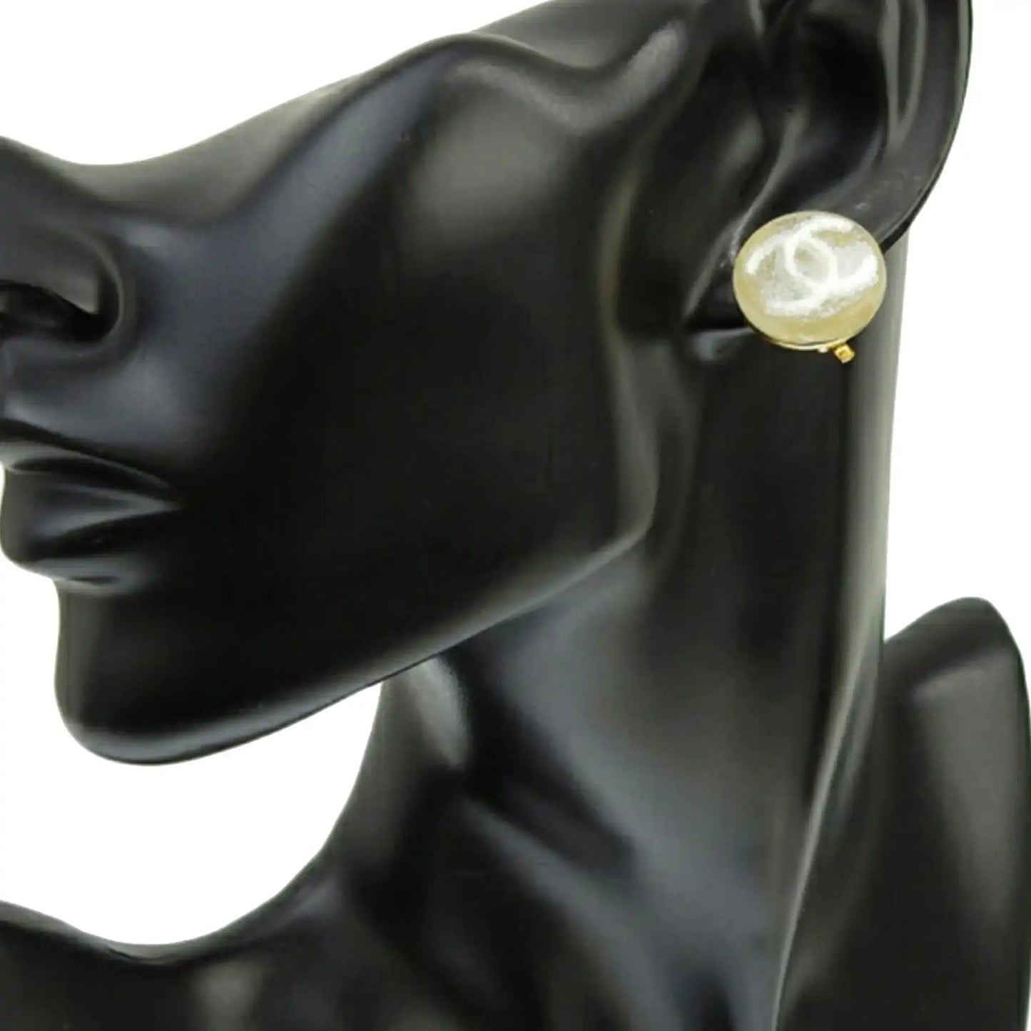 Chanel CC Resin and Gold Plated Button Clip On Earrings