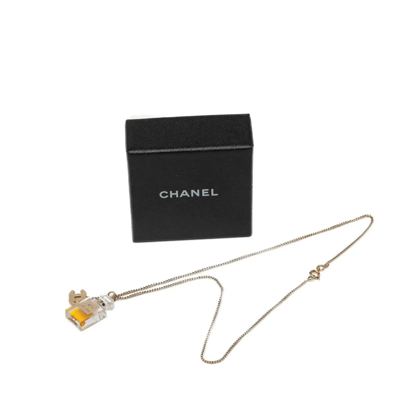 Chanel Gold Plated CC No.5 Perfume Bottle Pendant Necklace