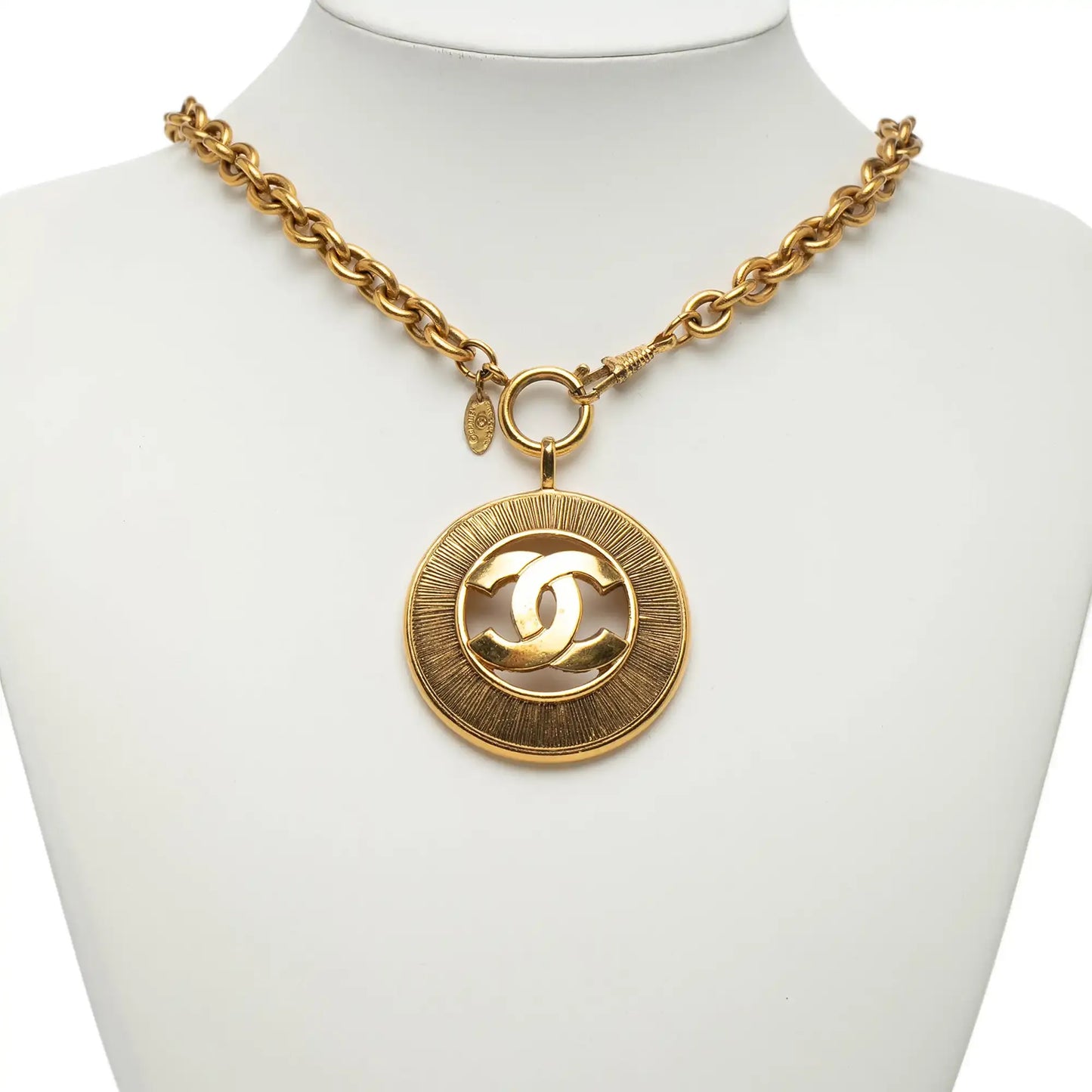 Chanel Gold Plated CC Round Pendant Necklace