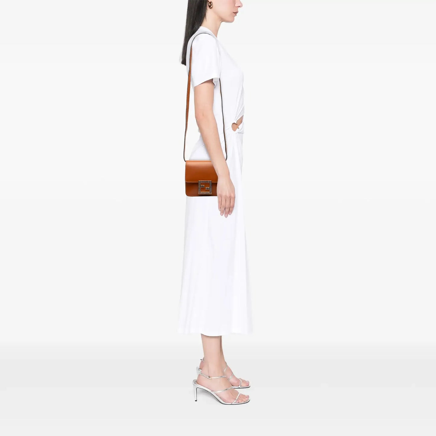 Fendi Leather Crystal Fab Crossbody