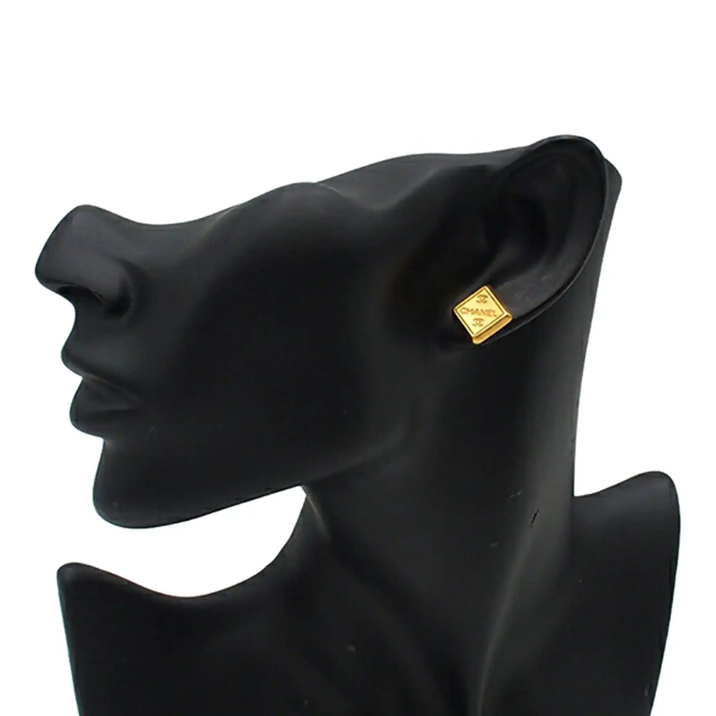 Chanel Gold Plated Logo Bullet Back Earrings