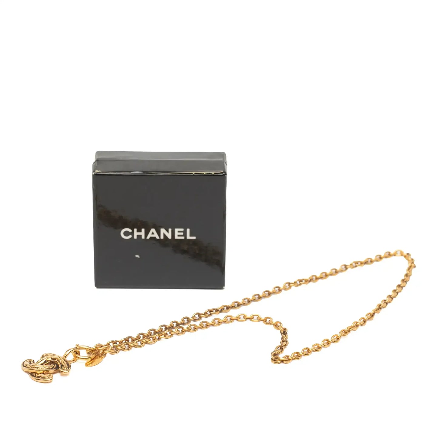 Chanel Gold Plated Quilted CC Pendant Necklace