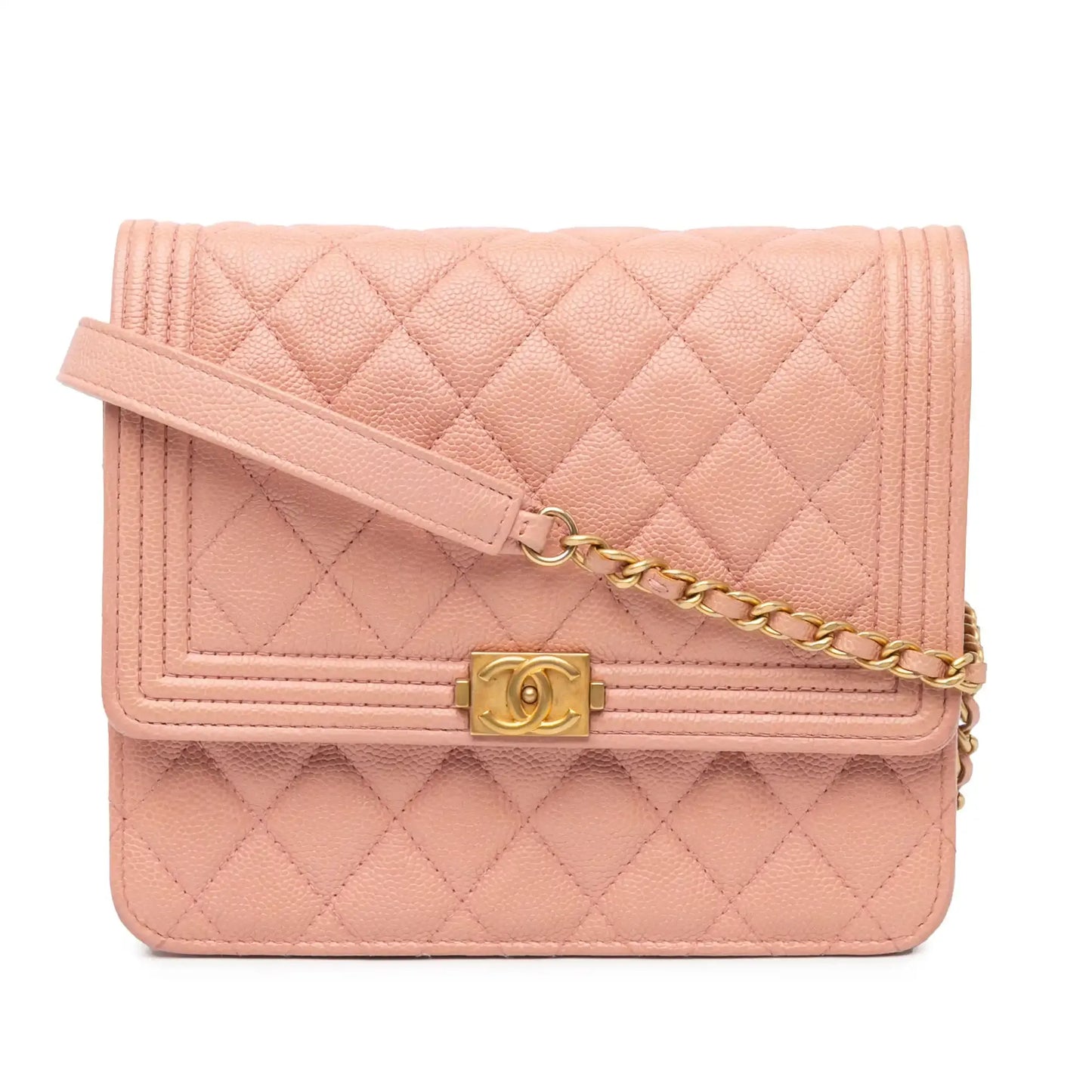 Chanel Quilted Caviar Square Boy Wallet On Chain