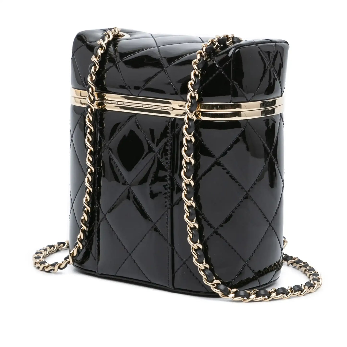 Chanel Quilted Patent Logo Chain Vanity Case