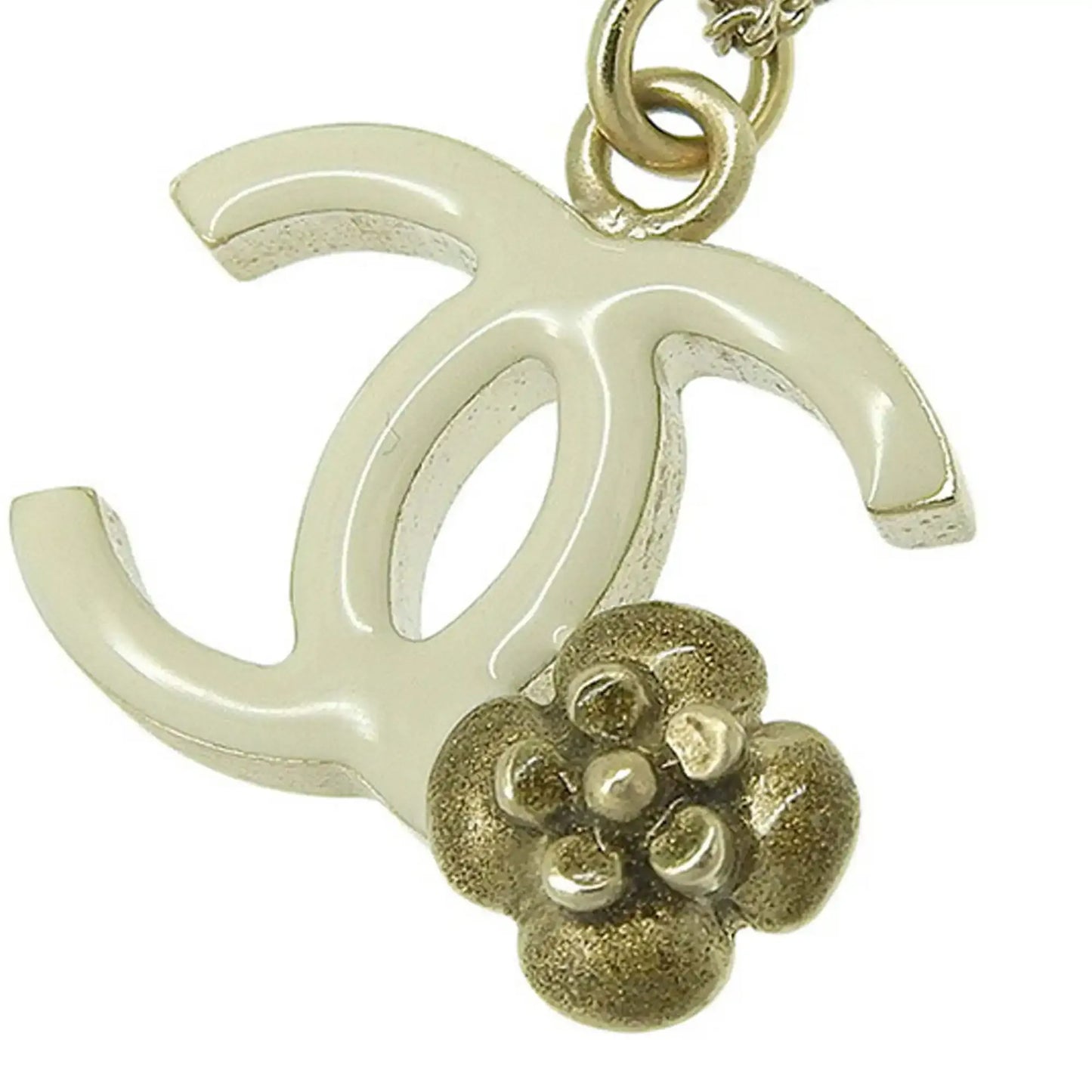 Chanel CC Gold Plated Enamel Camellia Pendant Necklace