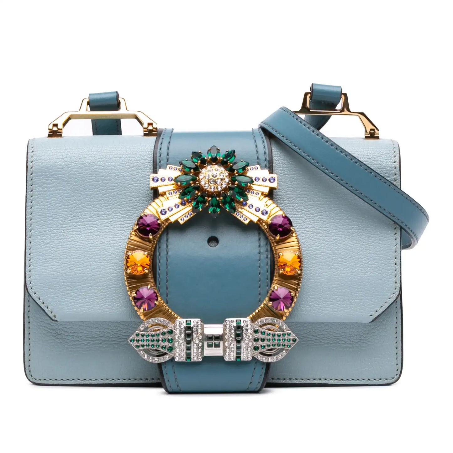 Miu Miu Goatskin Madras Soft Calf Crystal Embellished Crossbody