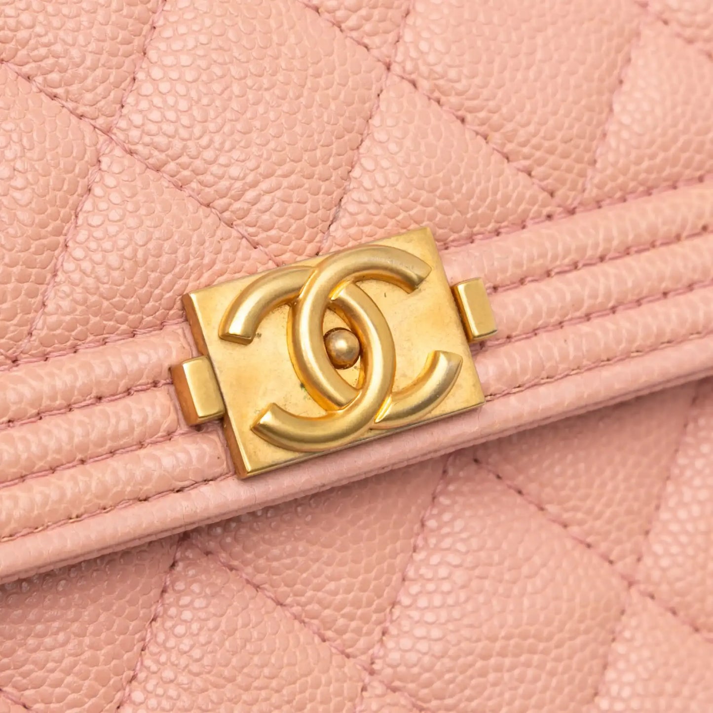 Chanel Quilted Caviar Square Boy Wallet On Chain