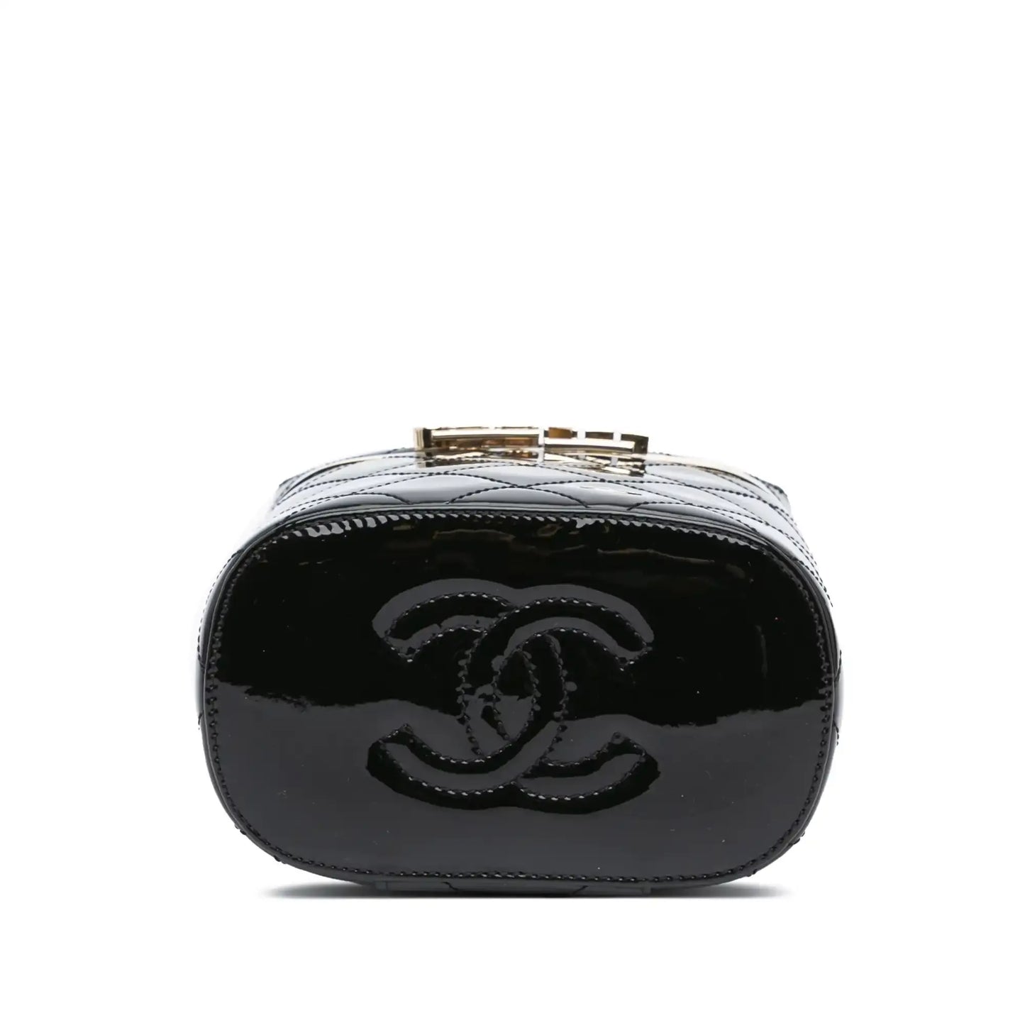 Chanel Quilted Patent Logo Chain Vanity Case
