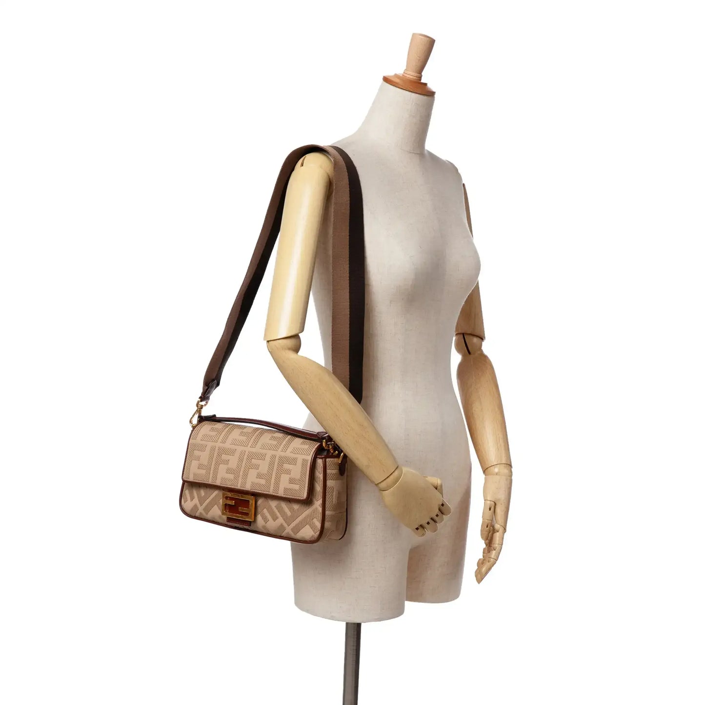 Fendi Medium Embroidered Canvas Baguette Satchel