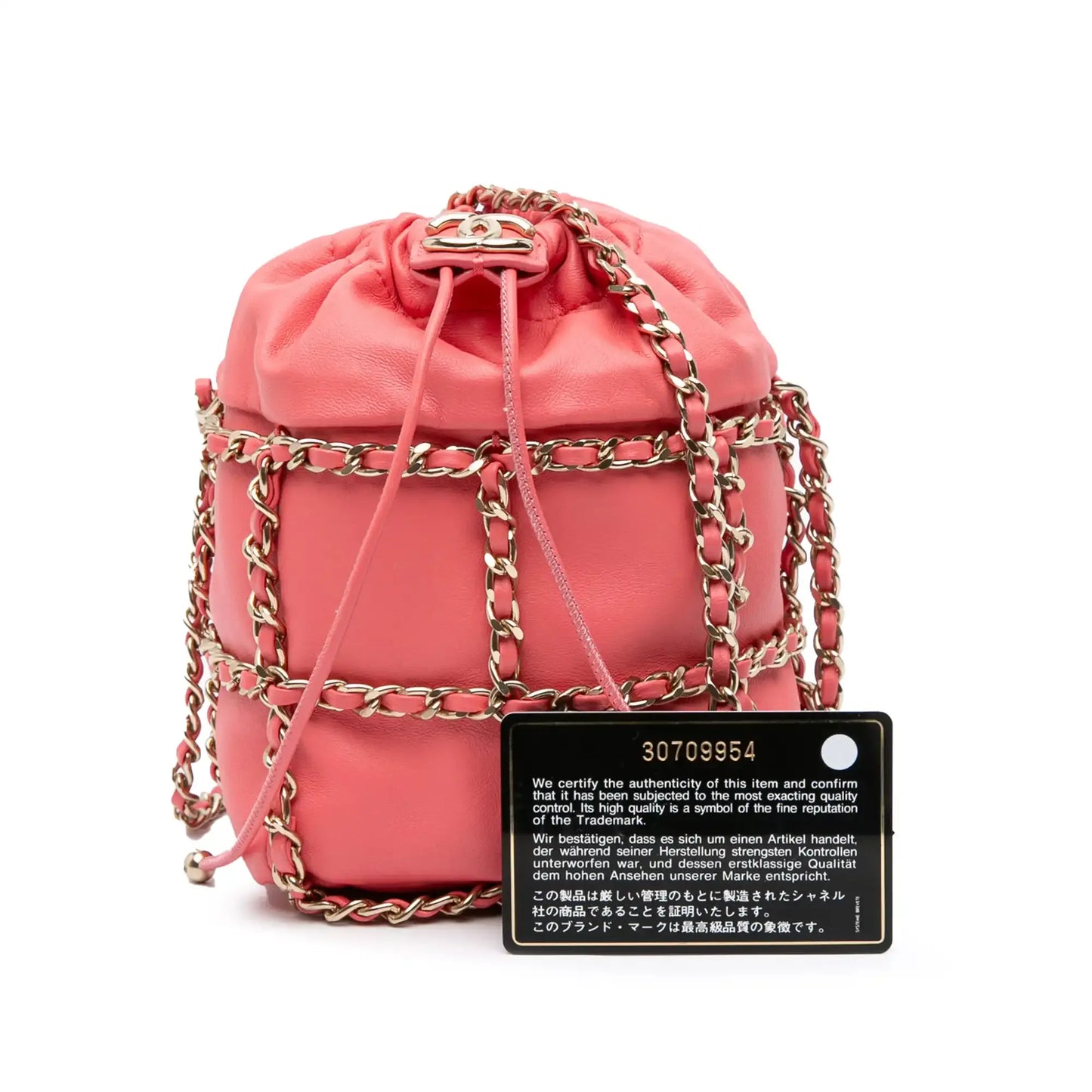 Chanel Lambskin CC Chain Frame Drawstring Bucket Bag