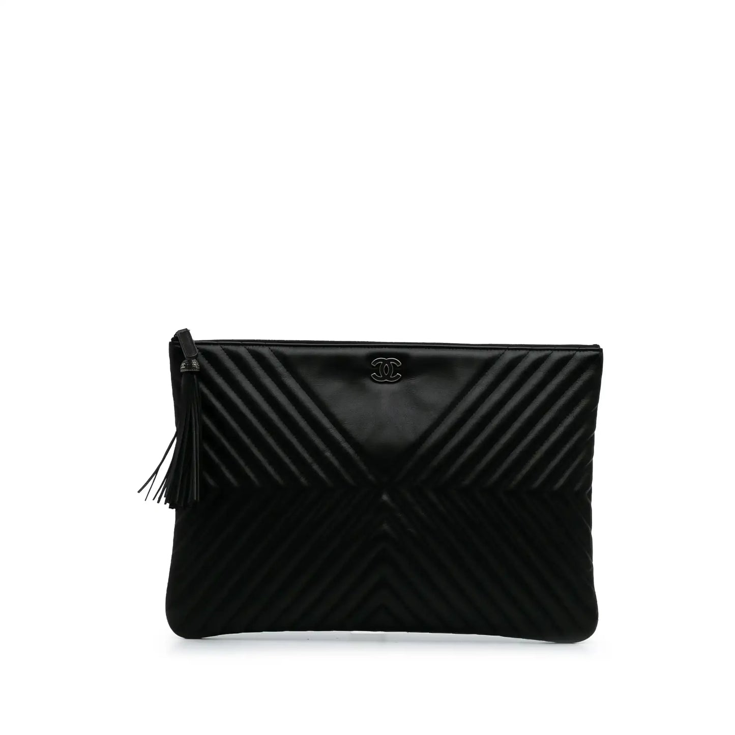 Chanel Large Diagonal Chevron Calfskin Tassel O Case Clutch
