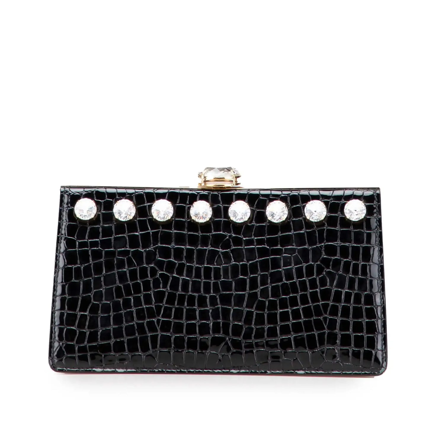 Miu Miu Croc Embossed Leather Crystal Embellished Solitaire Clutch
