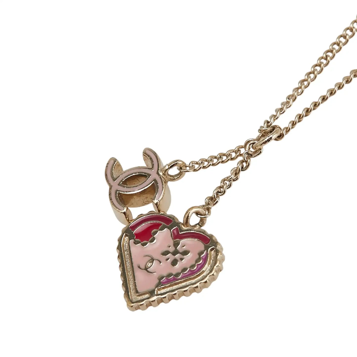 Chanel Gold Plated Enamel CC Heart Pendant Necklace