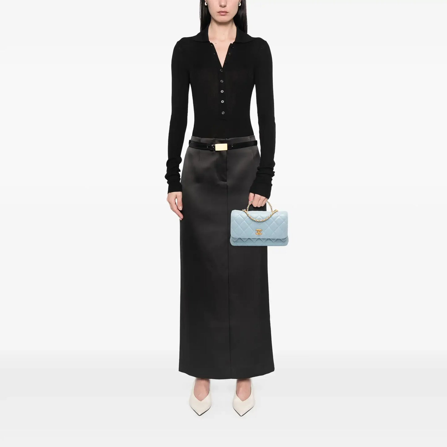 Chanel CC Quilted Lambskin Metal Twist Top Handle Flap