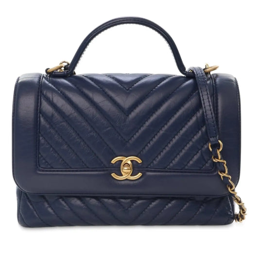 Chanel CC Chevron Aged Calfskin Top Handle Flap