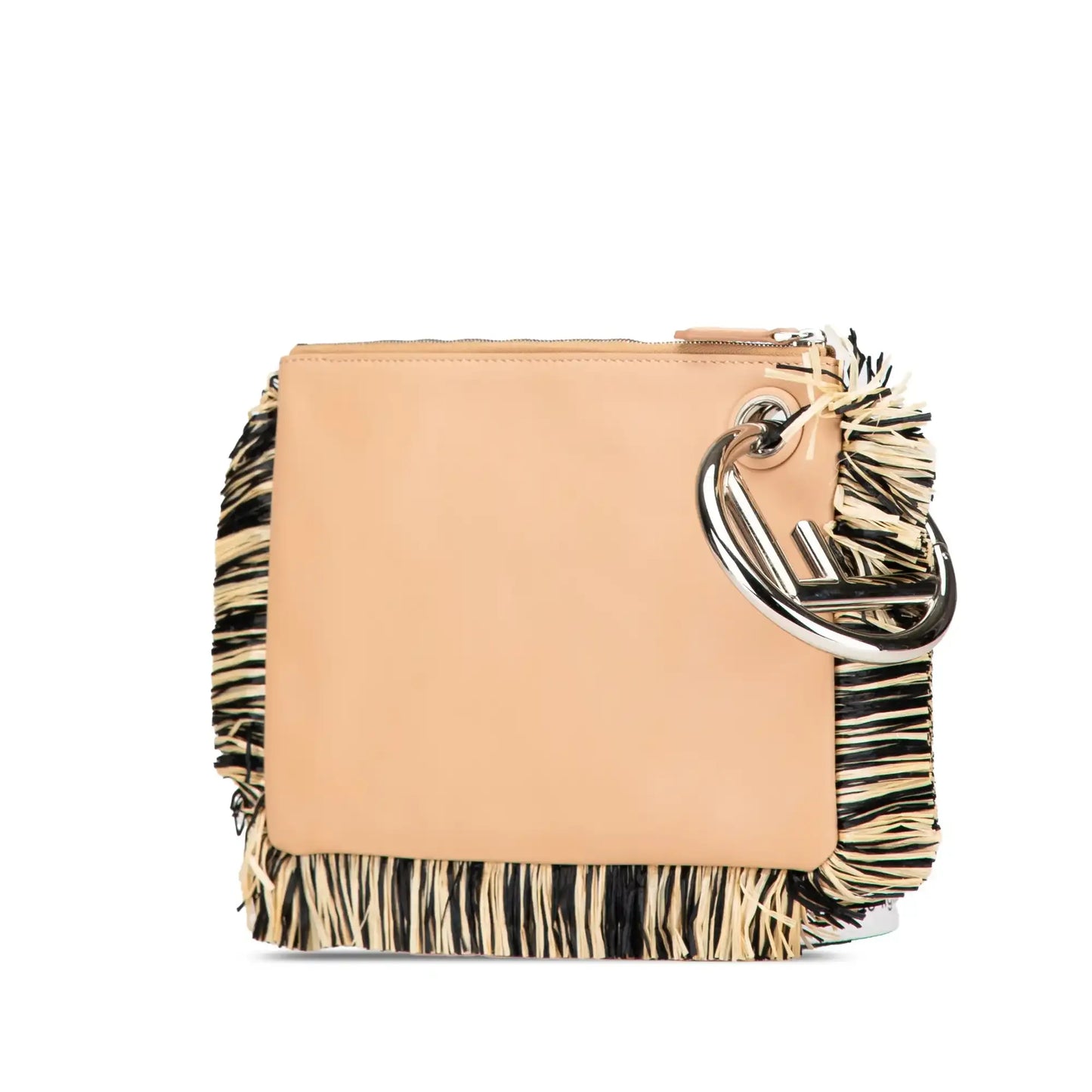 Fendi Zucca Leather and Raffia Triplette Clutch