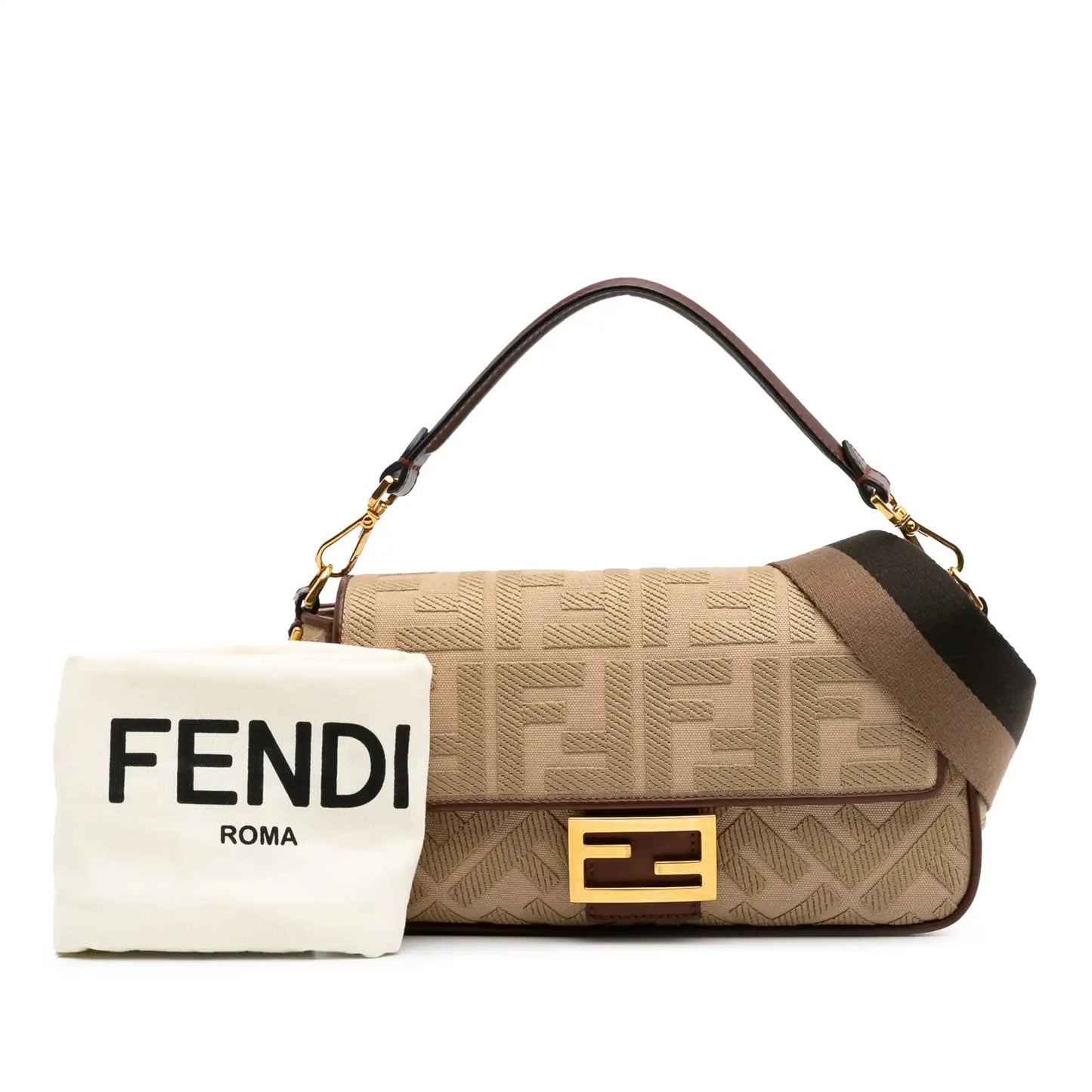 Fendi Medium Embroidered Canvas Baguette Satchel