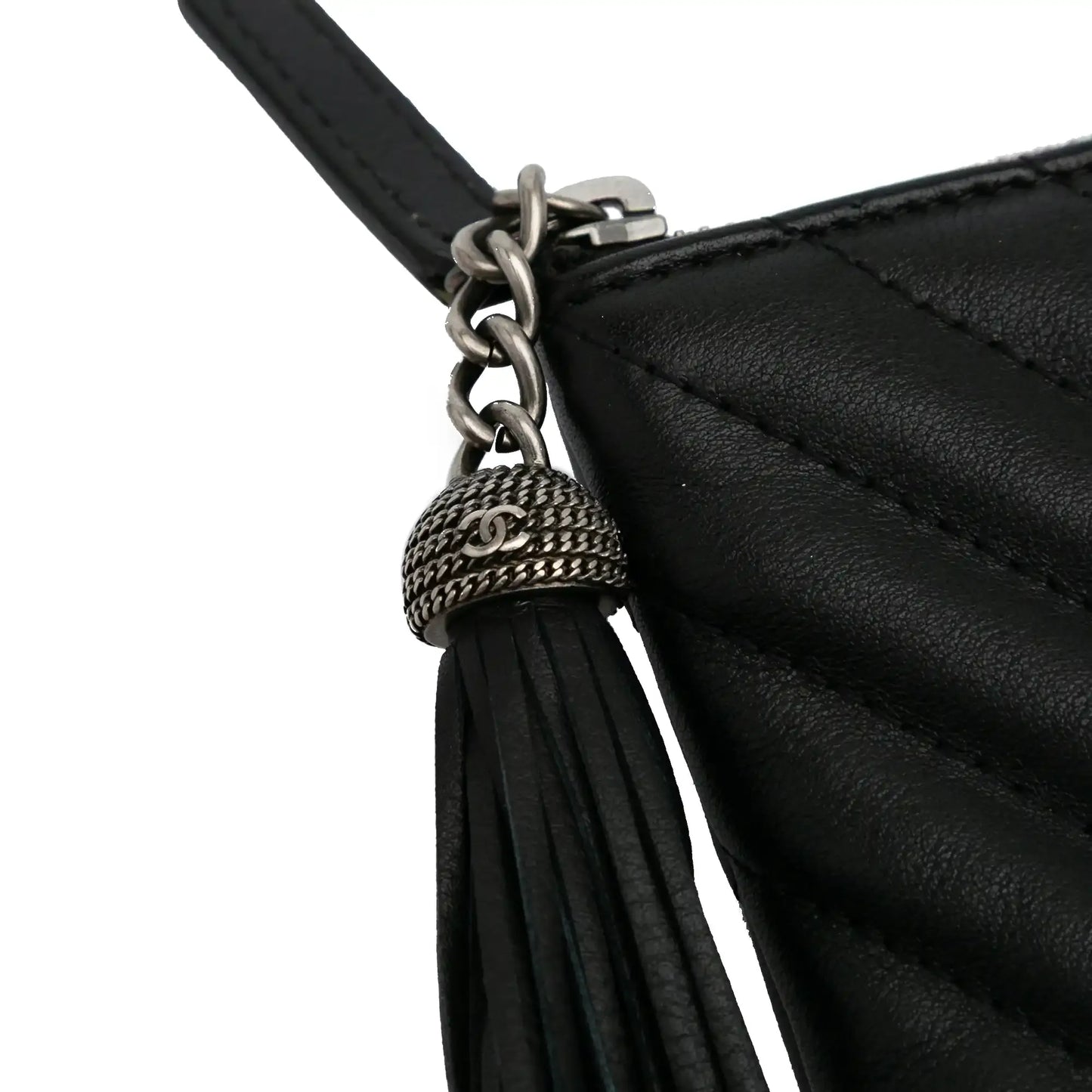 Chanel Large Diagonal Chevron Calfskin Tassel O Case Clutch