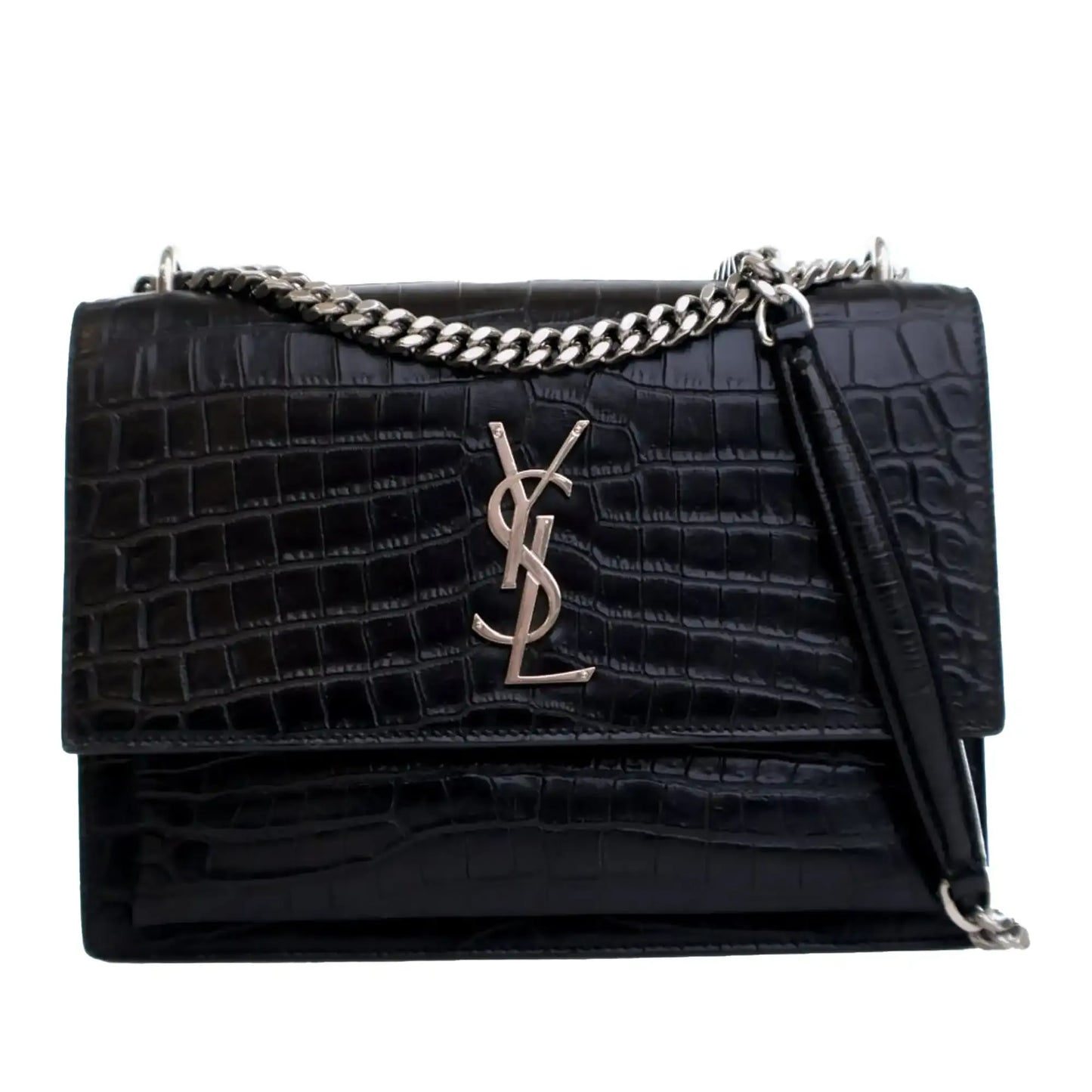 Saint Laurent Medium Croc Embossed Calfskin Sunset Flap Crossbody