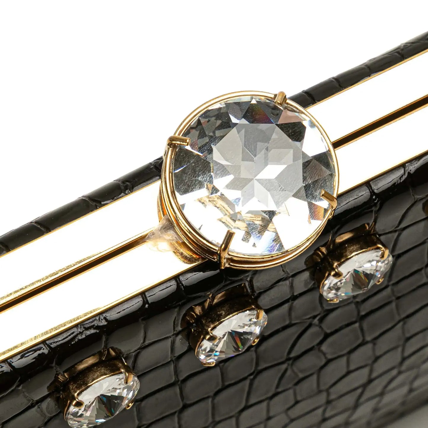 Miu Miu Croc Embossed Leather Crystal Embellished Solitaire Clutch