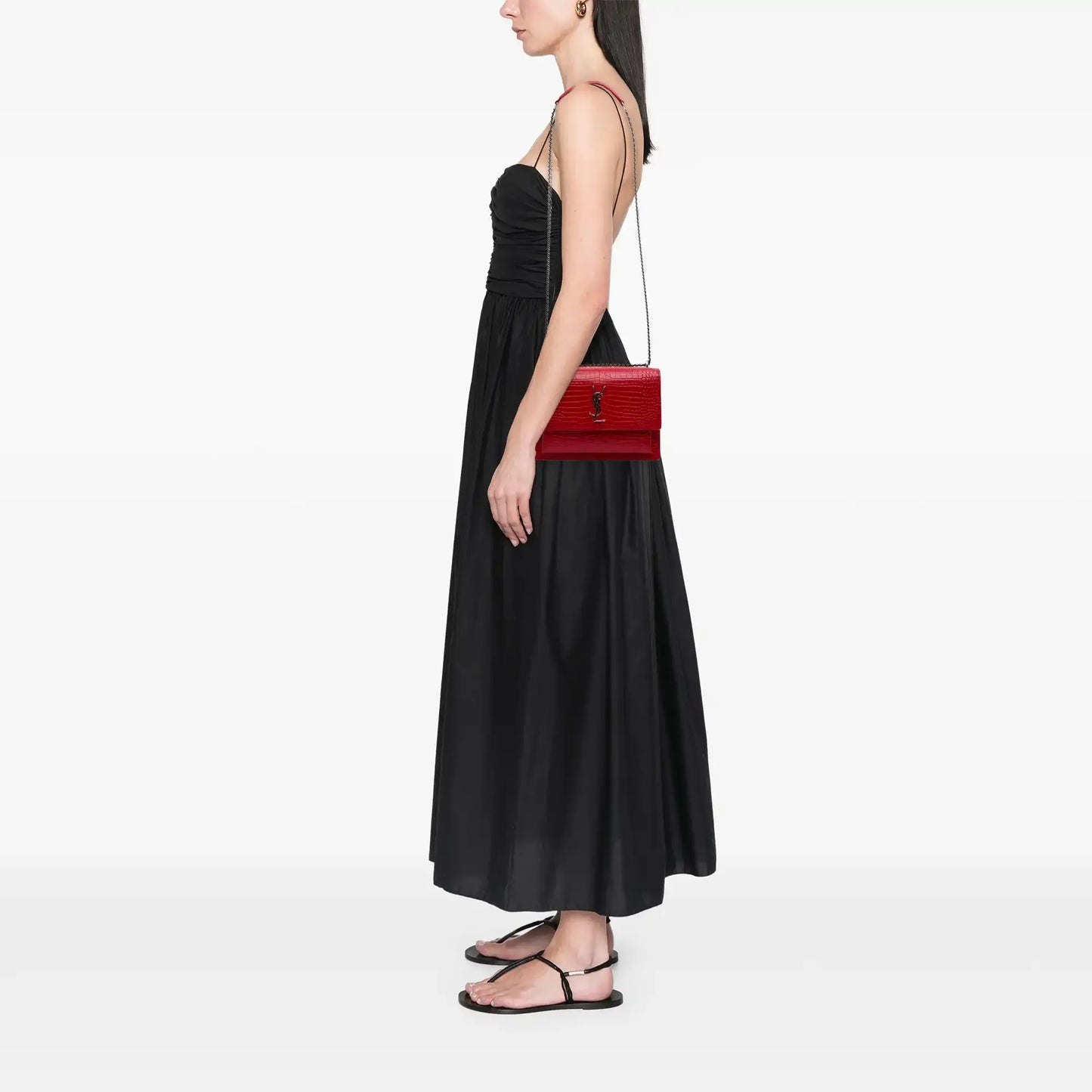 Saint Laurent Medium Croc Embossed Leather Sunset Crossbody