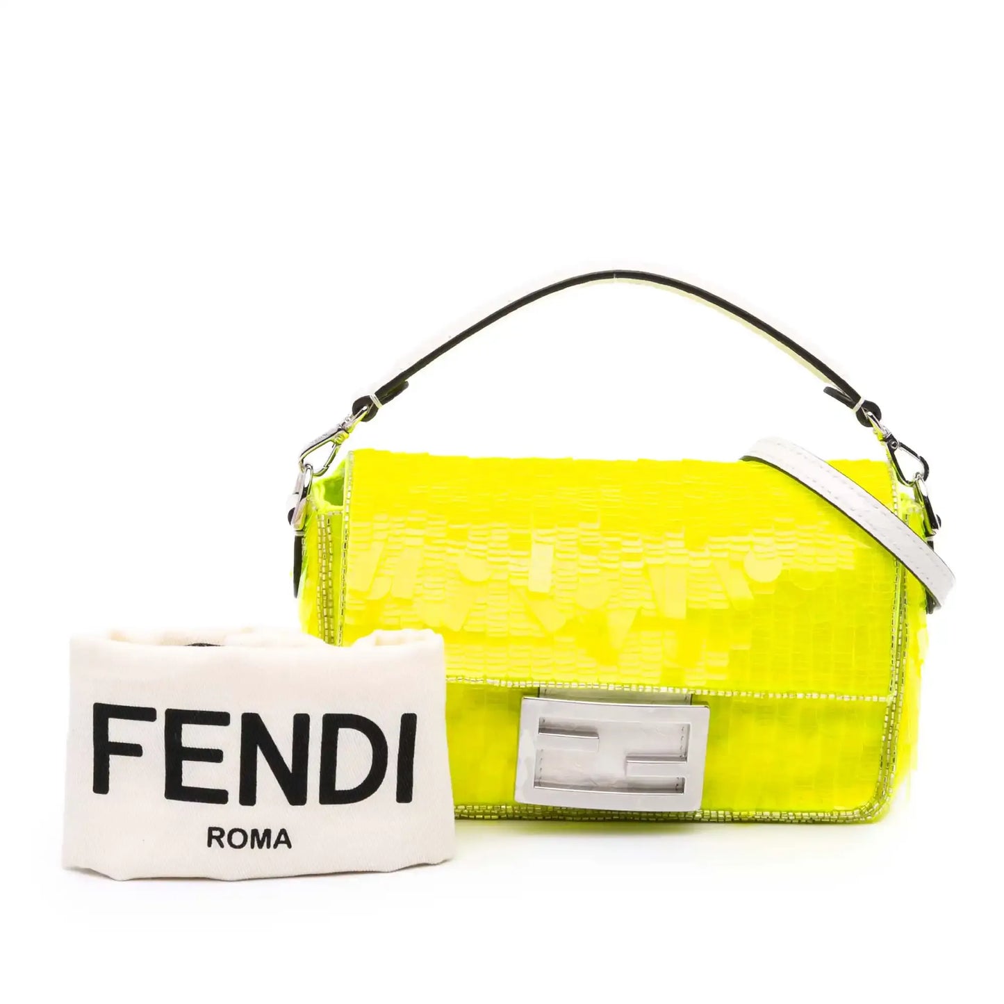 Fendi Mini Transparent Paillettes Elaphe Baguette Satchel