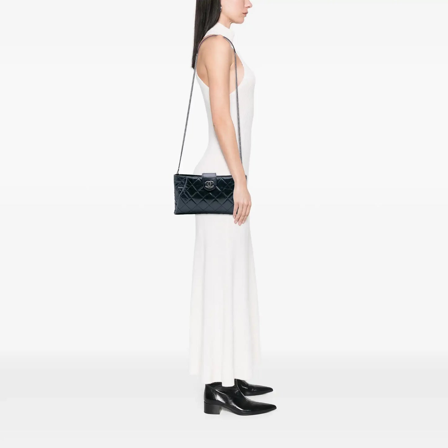 Chanel Quilted Glazed Calfskin Coco Pleats Clutch With Chain