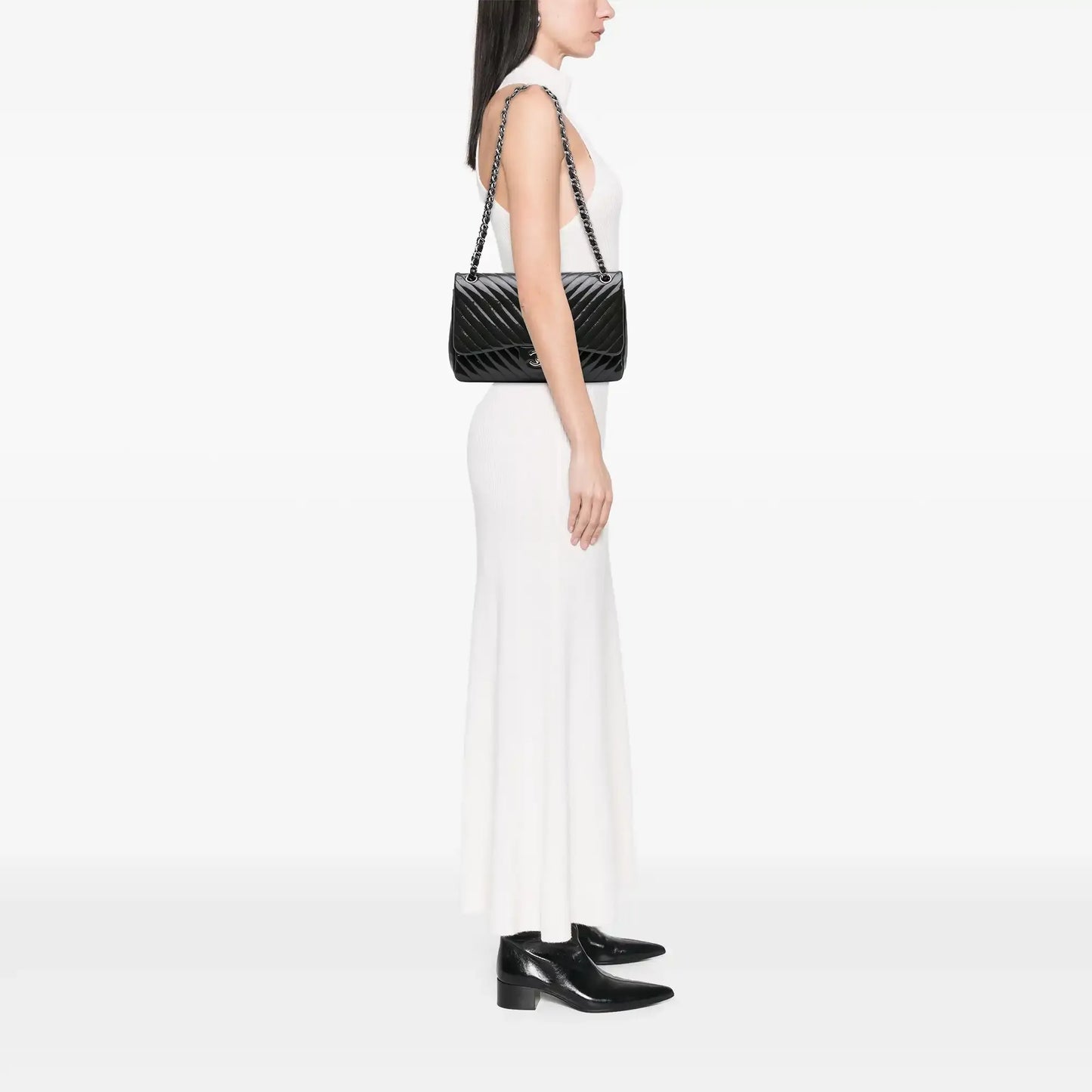 Chanel Jumbo Classic Chevron Patent Double Flap
