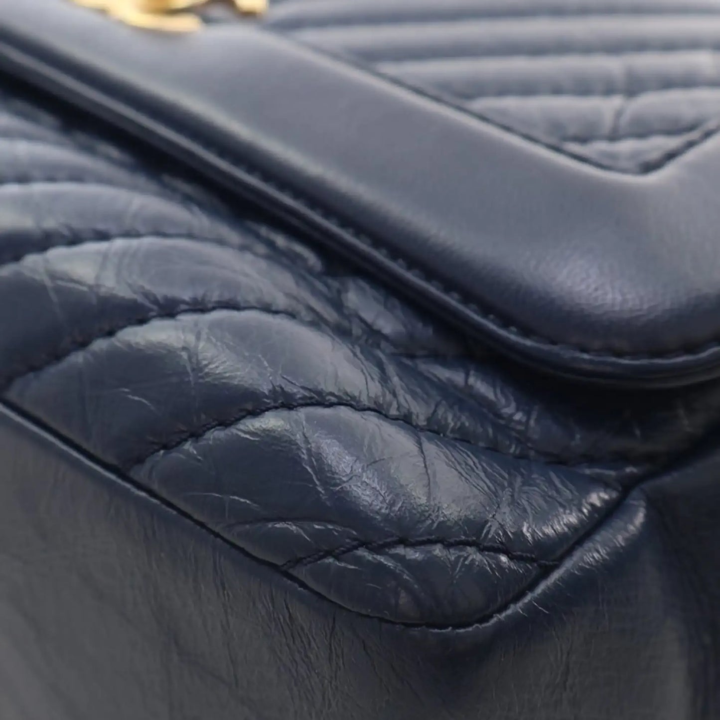 Chanel CC Chevron Aged Calfskin Top Handle Flap