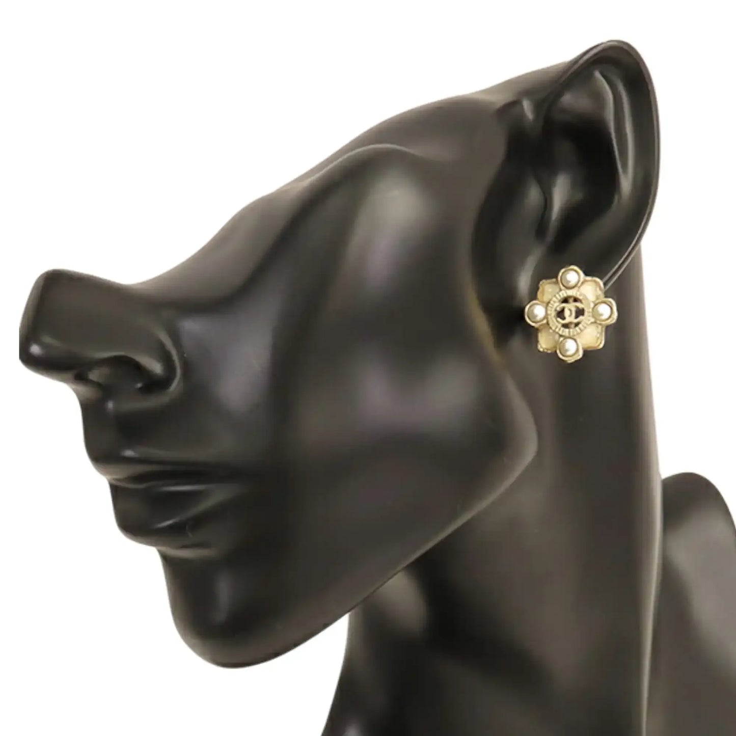 Chanel CC Gold Plated Resin and Faux Pearl Push Back Earrings