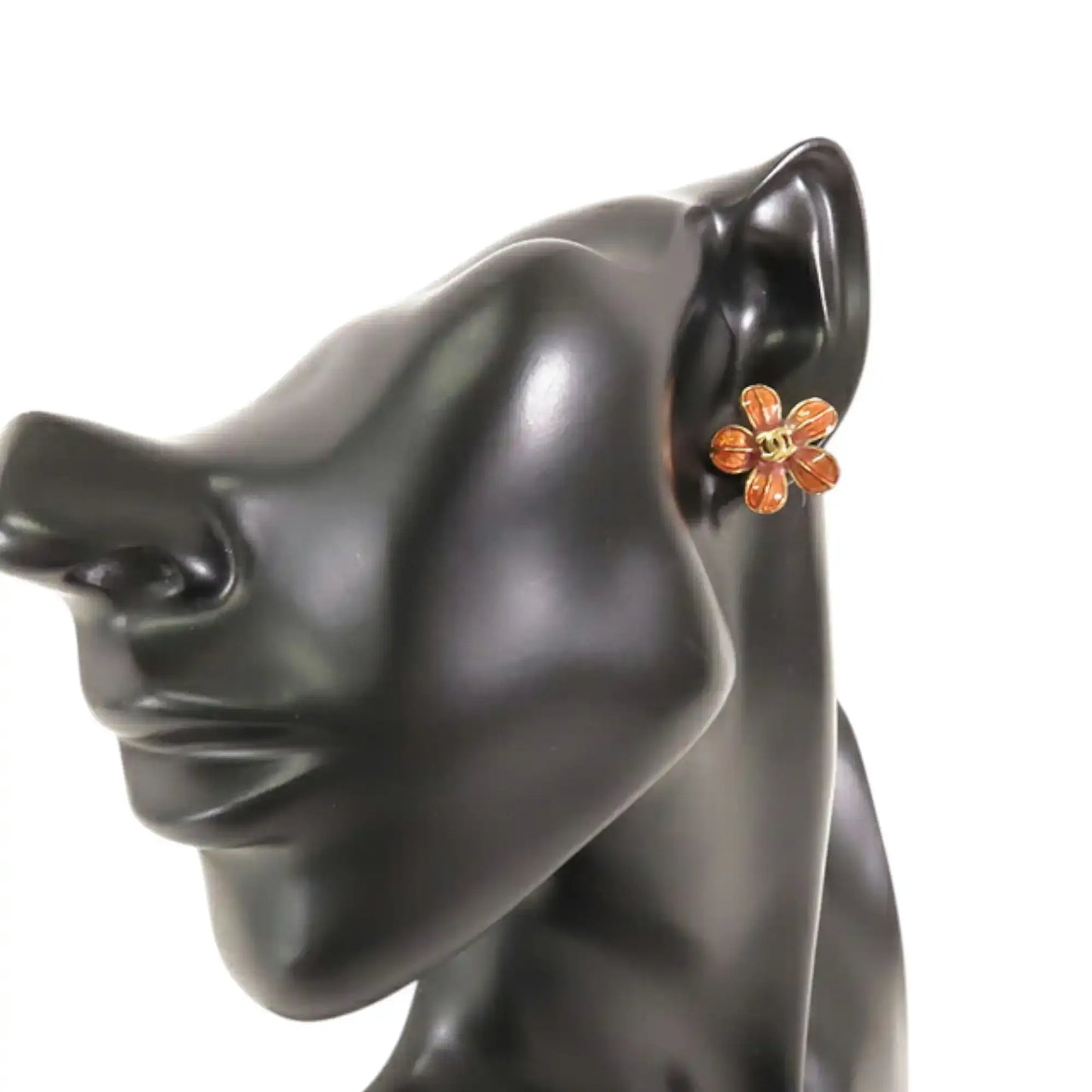 Chanel Gold Plated Resin CC Flower Push Back Earrings