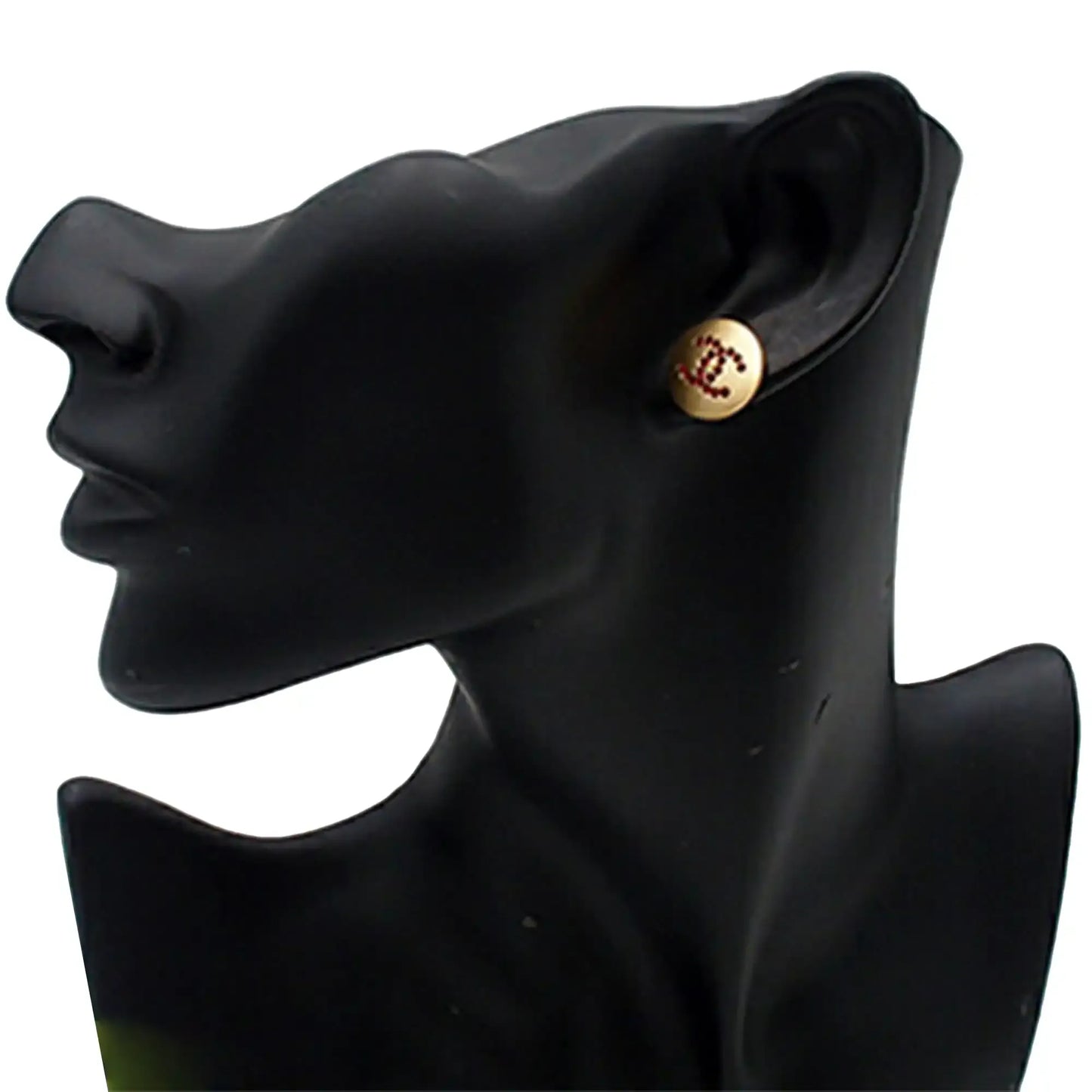 Chanel Gold Plated CC Rhinestone Round Push Back Earrings