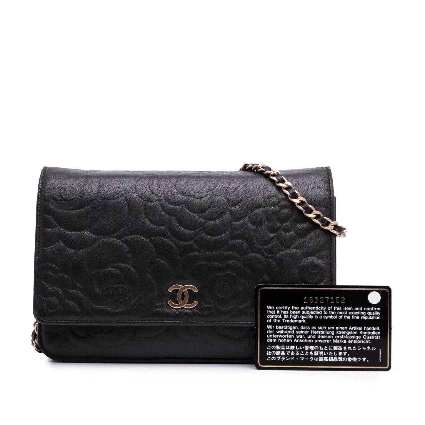 Chanel Lambskin Camellia Embossed Wallet On Chain