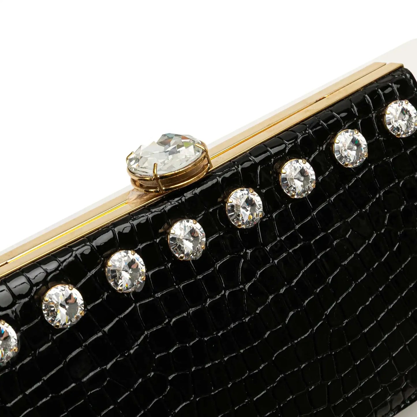 Miu Miu Croc Embossed Leather Crystal Embellished Solitaire Clutch