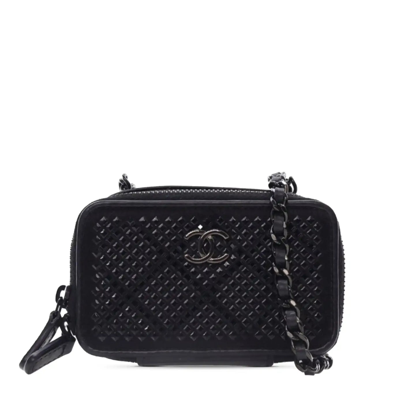 Chanel Lambskin Satin Strass Studded Clutch with Chain