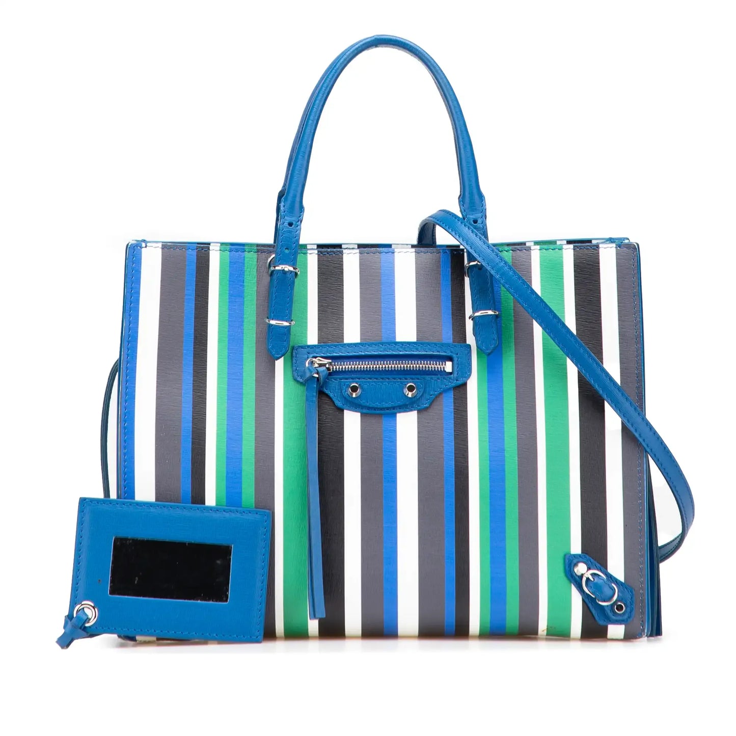 Balenciaga Mini Leather Striped Papier A6 Zip Around Satchel